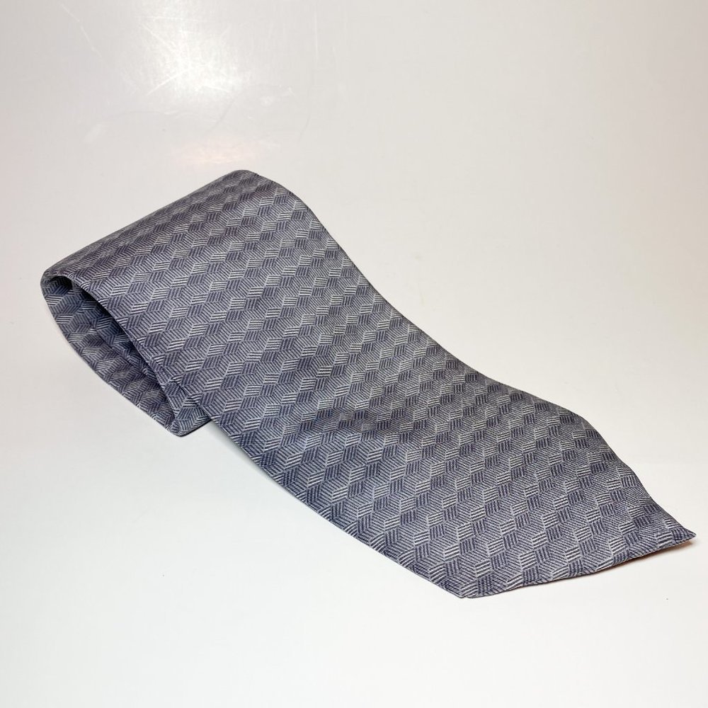 Vintage 1990s 100% Silk Rustica Men Neck Tie Grey Cubic design